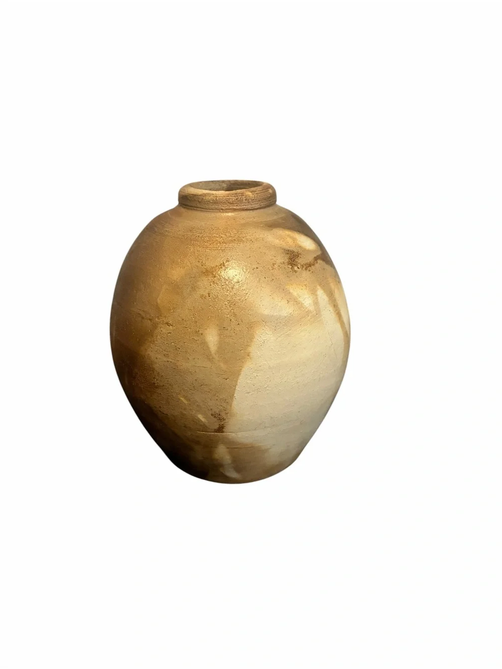Studio Artisan Handcrafted Earth Tone Marbled Ceramic Bud Vase Ovoid Brown Tan